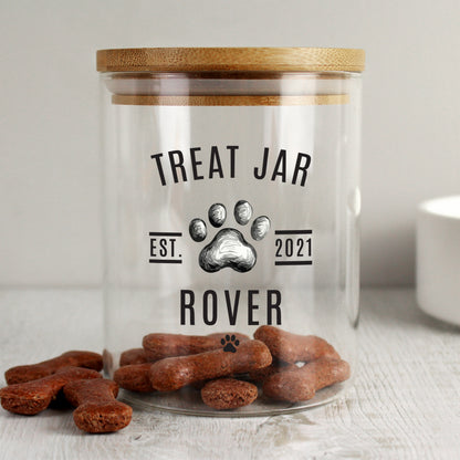 Personalised Pet Treats Glass Jar with Bamboo Lid from Heartfelt Gifts