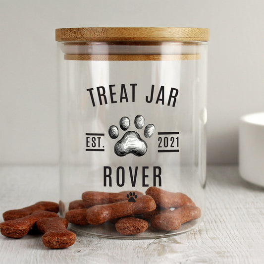 Personalised Pet Treats Glass Jar with Bamboo Lid from Heartfelt Gifts