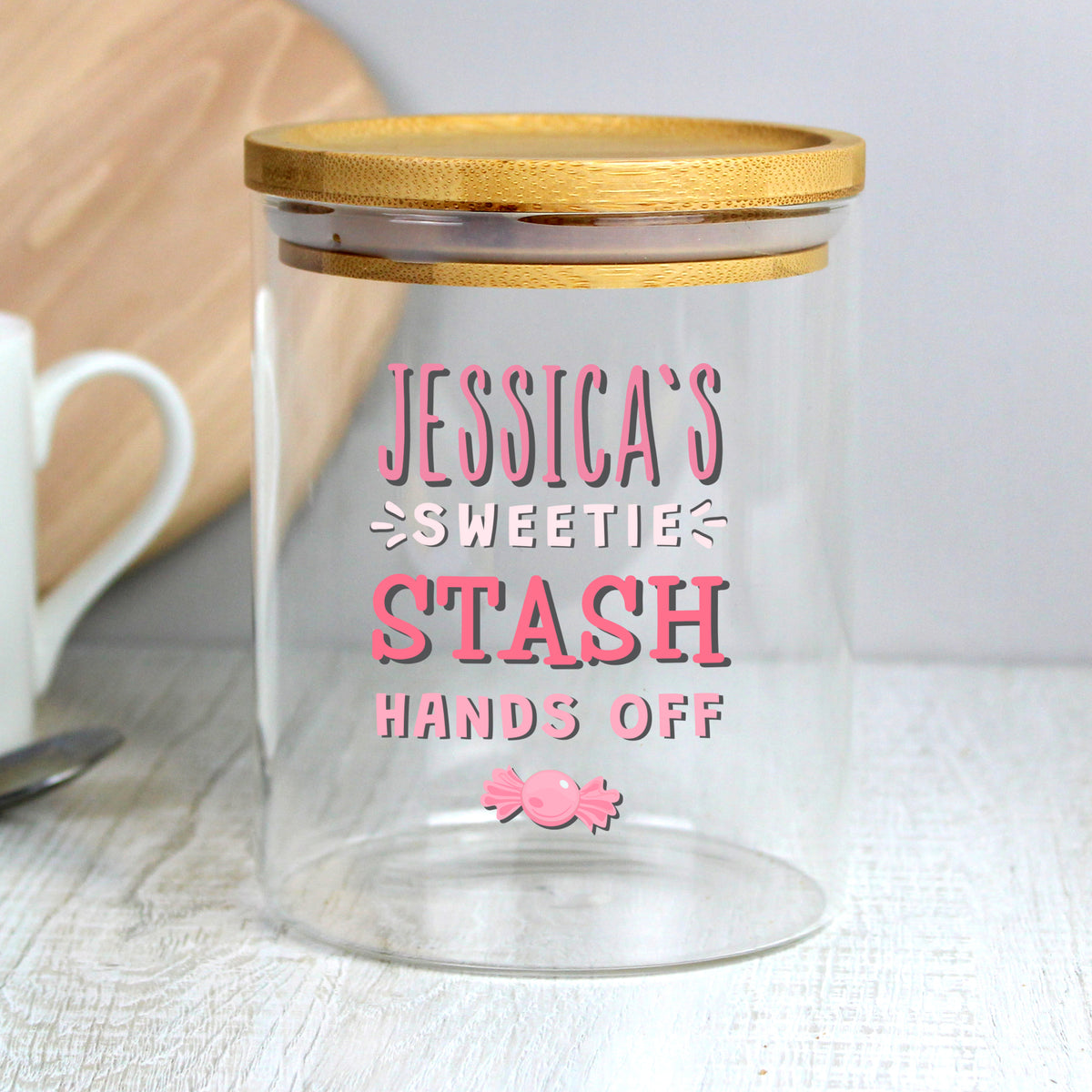 Personalised Sweetie Stash Glass Jar with Bamboo Lid - image 3