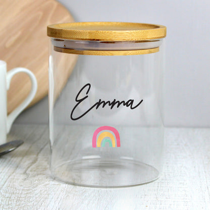 Personalised Rainbow Glass Jar with Bamboo Lid from Heartfelt Gifts