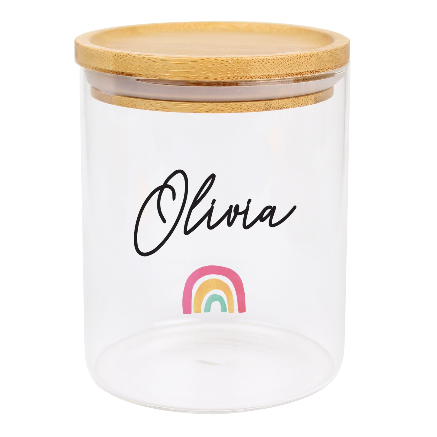 Personalised Rainbow Glass Jar with Bamboo Lid - image 2