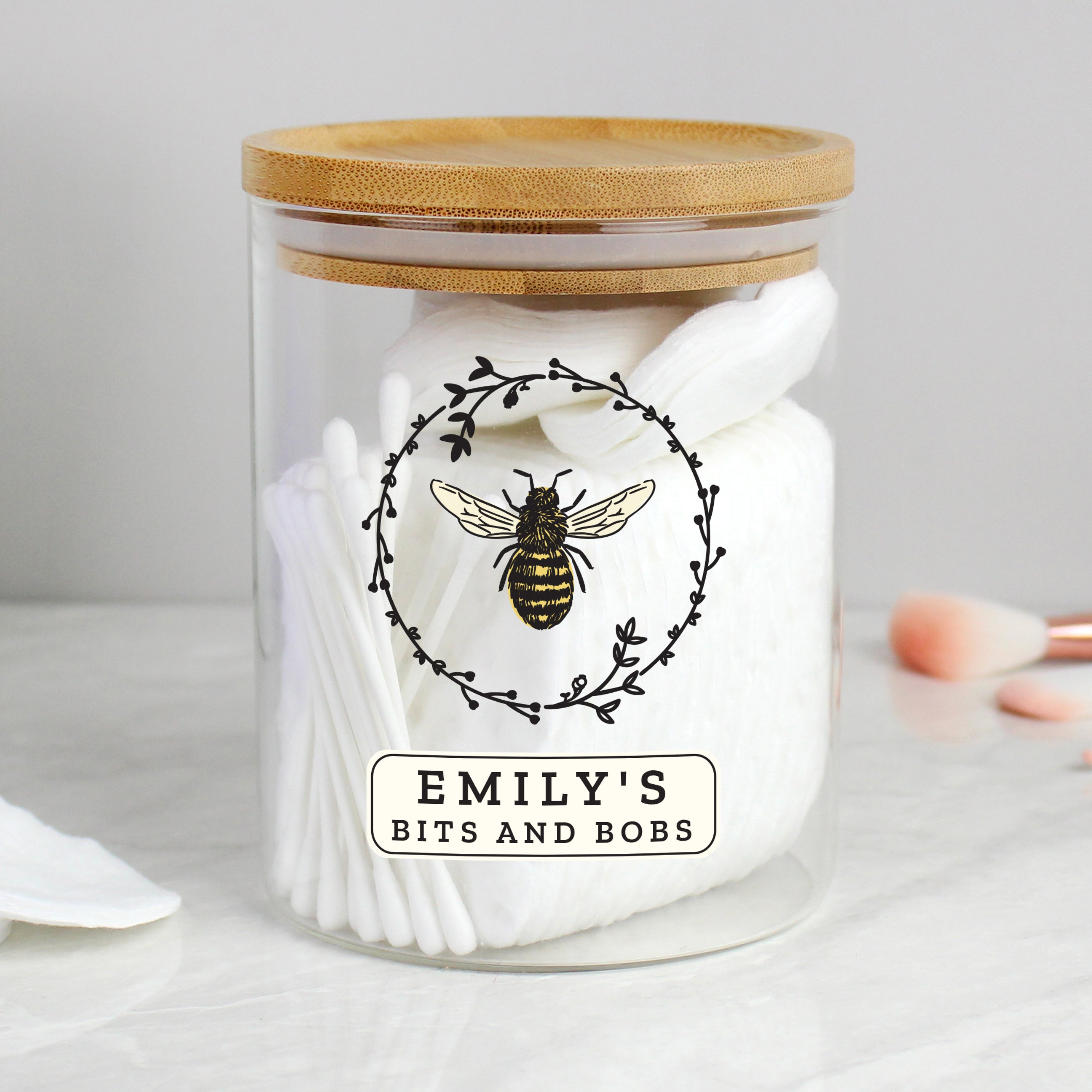Personalised Bee Glass Jar with Bamboo Lid from Heartfelt Gifts