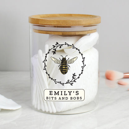 Personalised Bee Glass Jar with Bamboo Lid from Heartfelt Gifts
