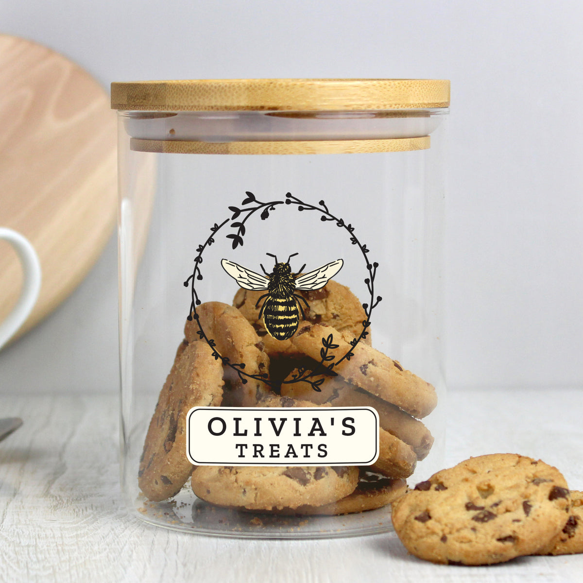 Personalised Bee Glass Jar with Bamboo Lid - image 3