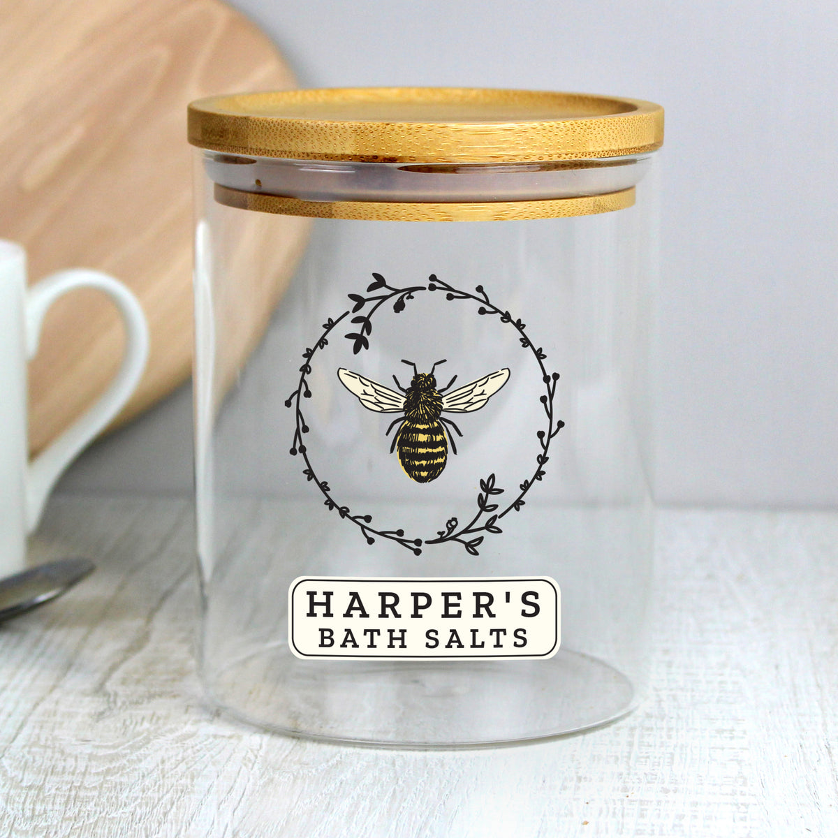 Personalised Bee Glass Jar with Bamboo Lid - image 4