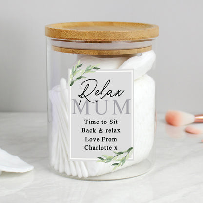 Personalised Botanical Glass Jar with Bamboo Lid from Heartfelt Gifts