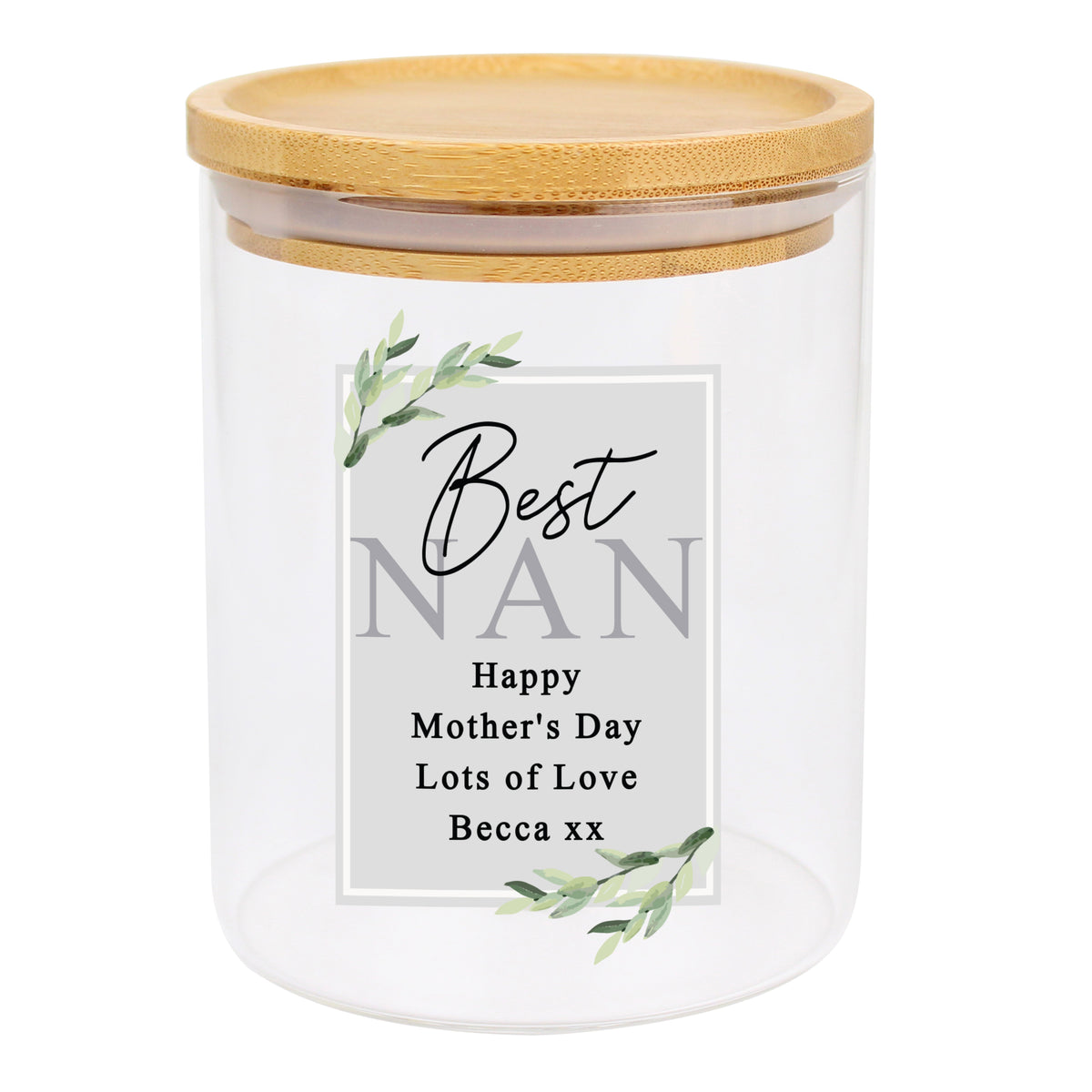 Personalised Botanical Glass Jar with Bamboo Lid - image 2