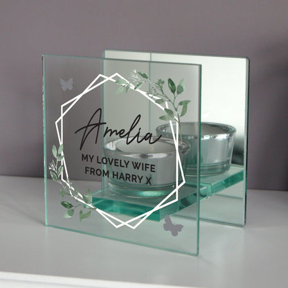 Personalised Botanical Mirrored Glass Tea Light Candle Holder - image 2