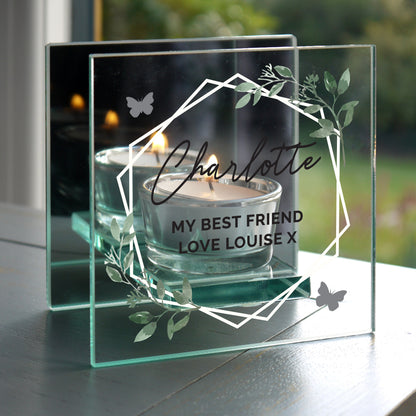 Personalised Botanical Mirrored Glass Tea Light Candle Holder - image 3