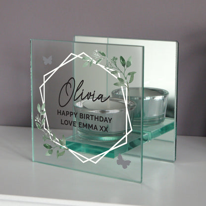 Personalised Botanical Mirrored Glass Tea Light Candle Holder - image 4