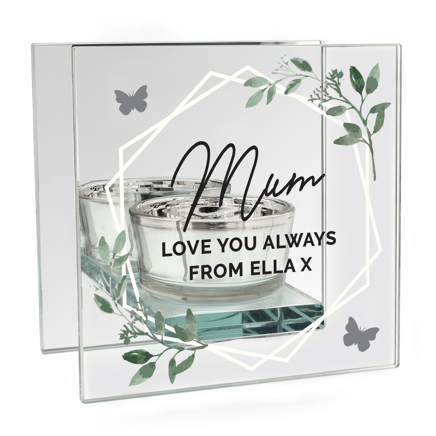 Personalised Botanical Mirrored Glass Tea Light Candle Holder - image 5