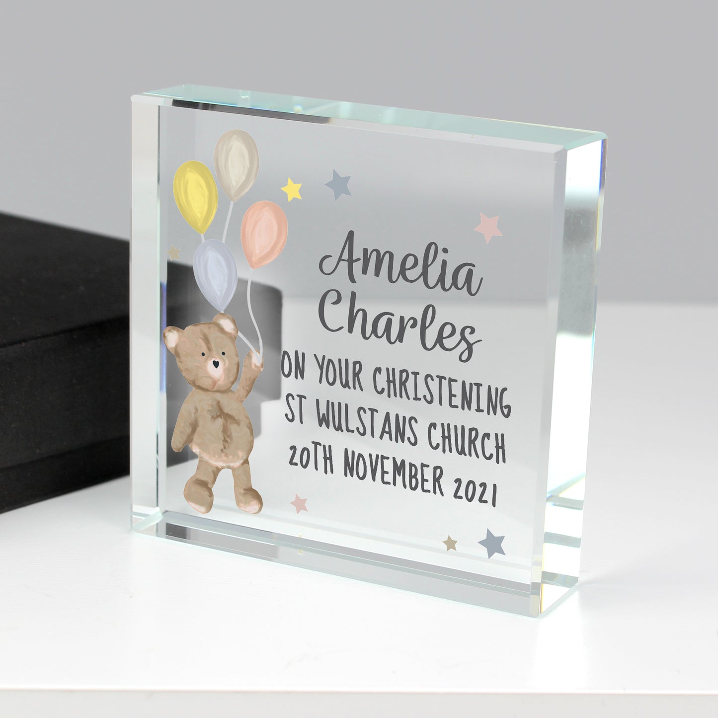 Personalised Teddy & Balloons Crystal Token - image 2