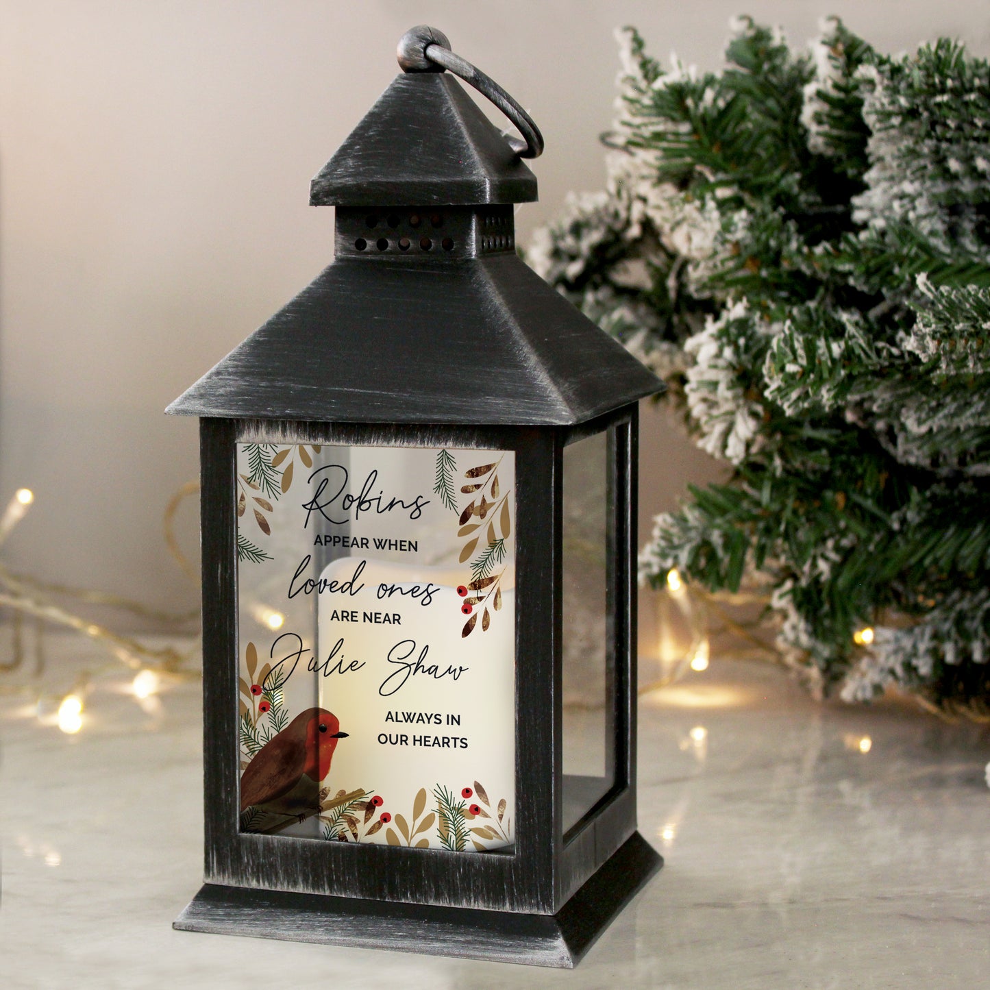 Personalised Robins Appear.. Memorial Black Lantern from Heartfelt Gifts