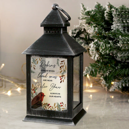 Personalised Robins Appear.. Memorial Black Lantern from Heartfelt Gifts