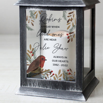 Personalised Robins Appear.. Memorial Black Lantern - image 4