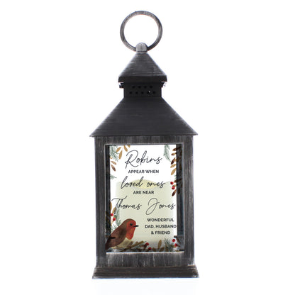 Personalised Robins Appear.. Memorial Black Lantern - image 5