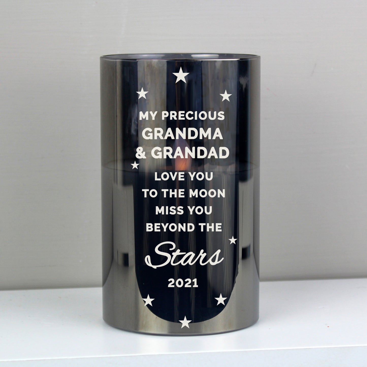 Personalised Miss You Beyond The Stars Smoked Glass LED Candle - image 2
