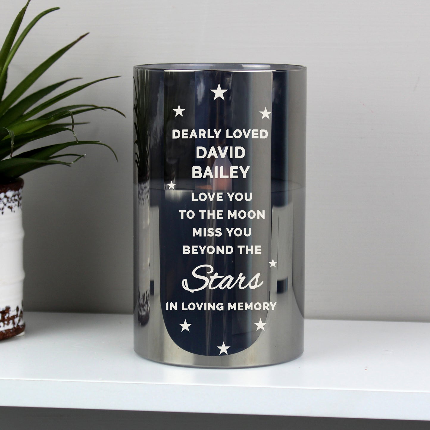 Personalised Miss You Beyond The Stars Smoked Glass LED Candle - image 3