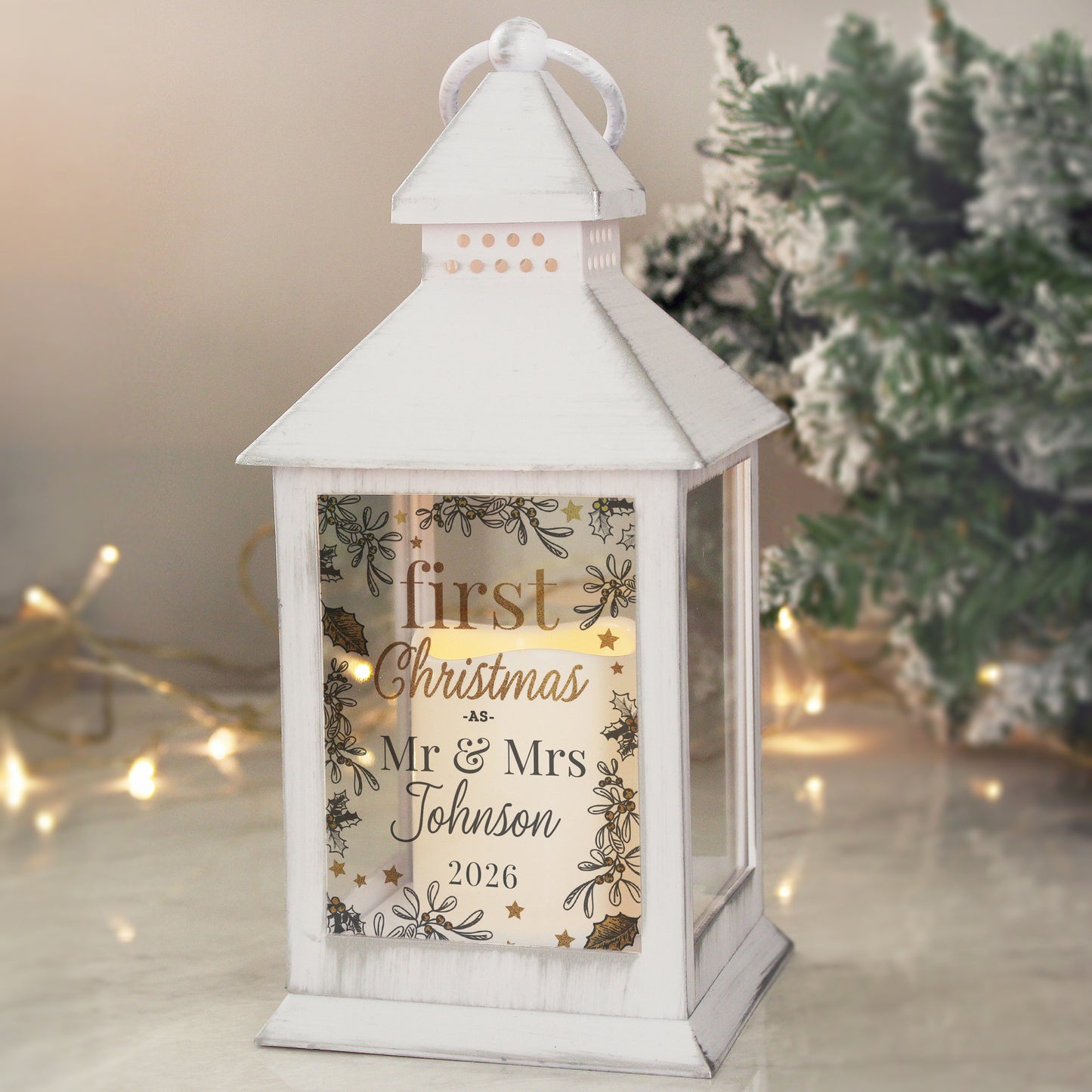 Personalised First Christmas White Lantern from Heartfelt Gifts