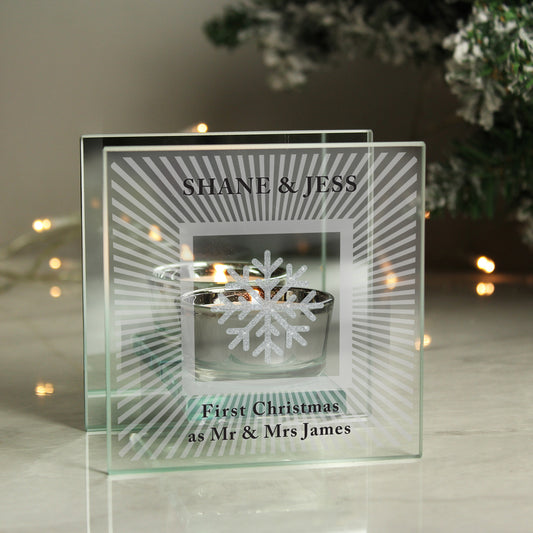 Personalised Snowflake Silver Glitter Tea Light Holder - image 2