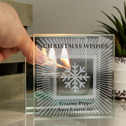 Personalised Snowflake Silver Glitter Tea Light Holder - image 3