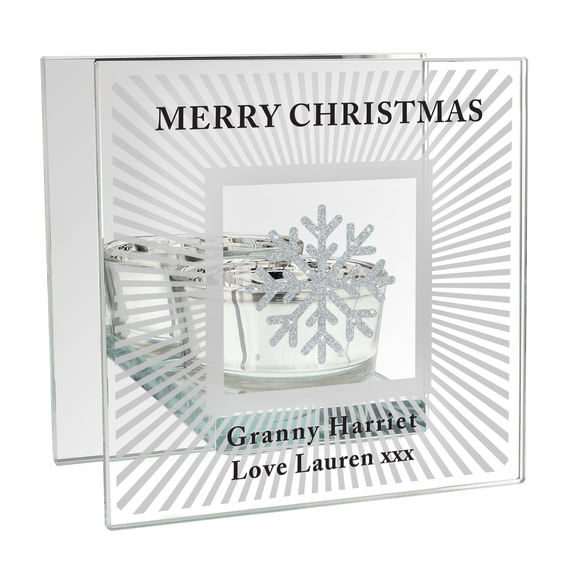 Personalised Snowflake Silver Glitter Tea Light Holder - image 5