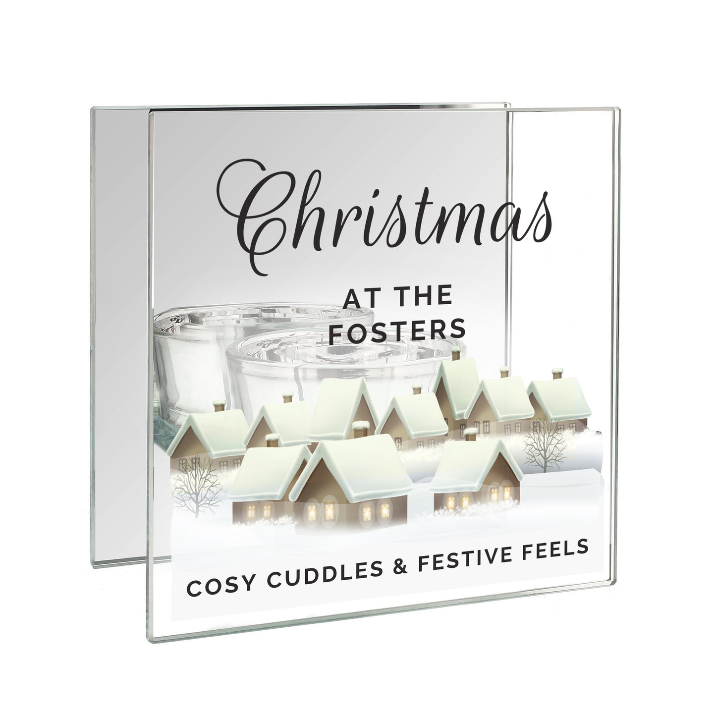 Personalised Christmas Village Mirrored Glass Tea Light Candle Holder - image 5