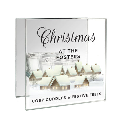 Personalised Christmas Village Mirrored Glass Tea Light Candle Holder - image 5