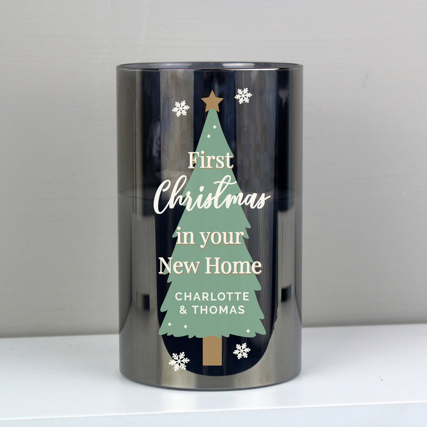 Personalised Christmas Tree Smoked Glass LED Candle - image 2