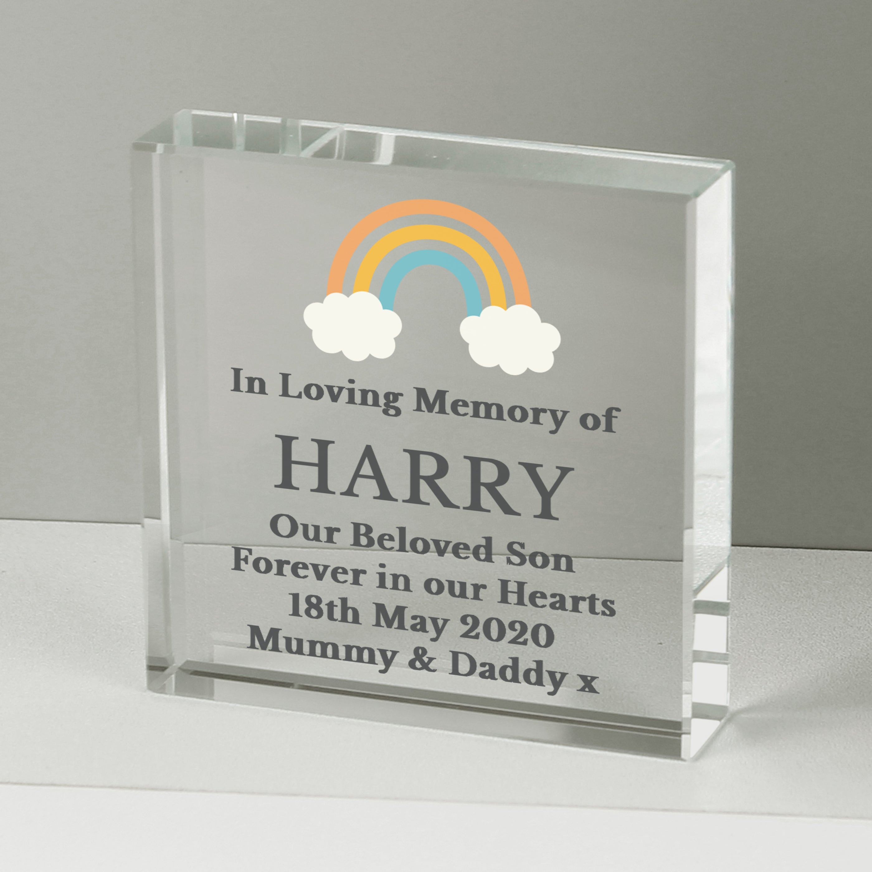 Personalised Rainbow Memorial Crystal Token from Heartfelt Gifts