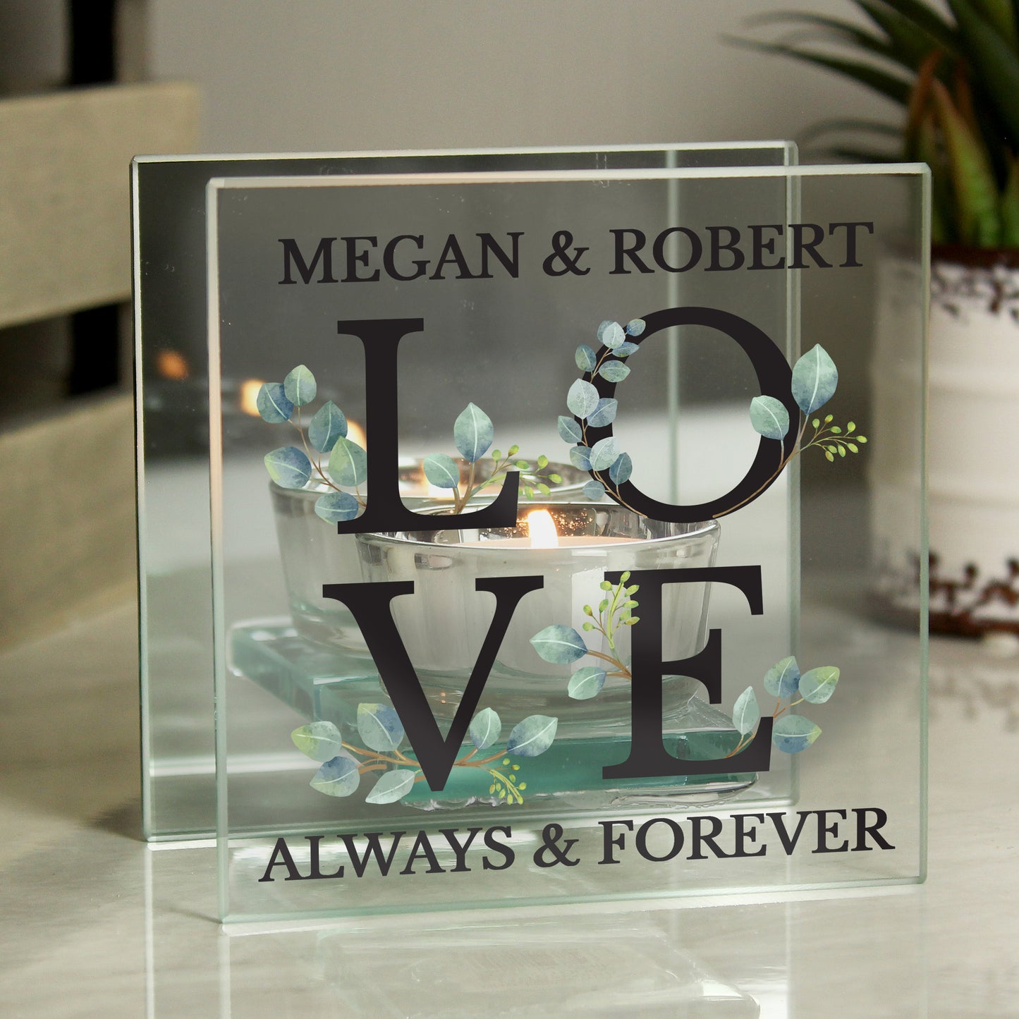 Personalised Botanical Mirrored Glass Tea Light Holder from Heartfelt Gifts