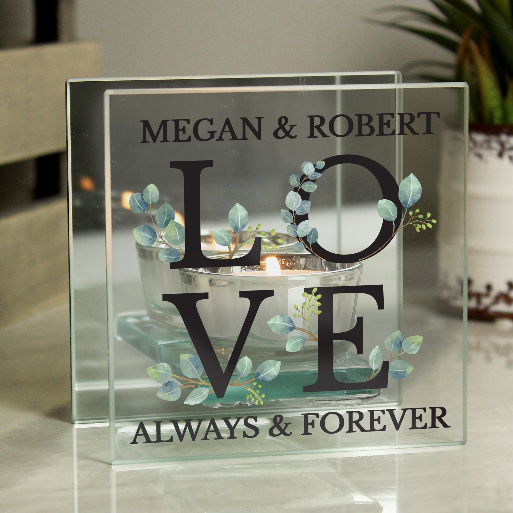 Personalised Botanical Mirrored Glass Tea Light Holder from Heartfelt Gifts
