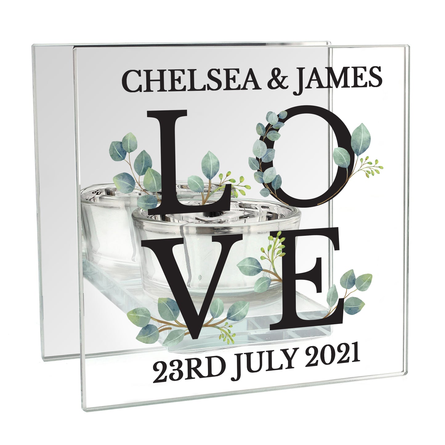 Personalised Botanical Mirrored Glass Tea Light Holder - image 4