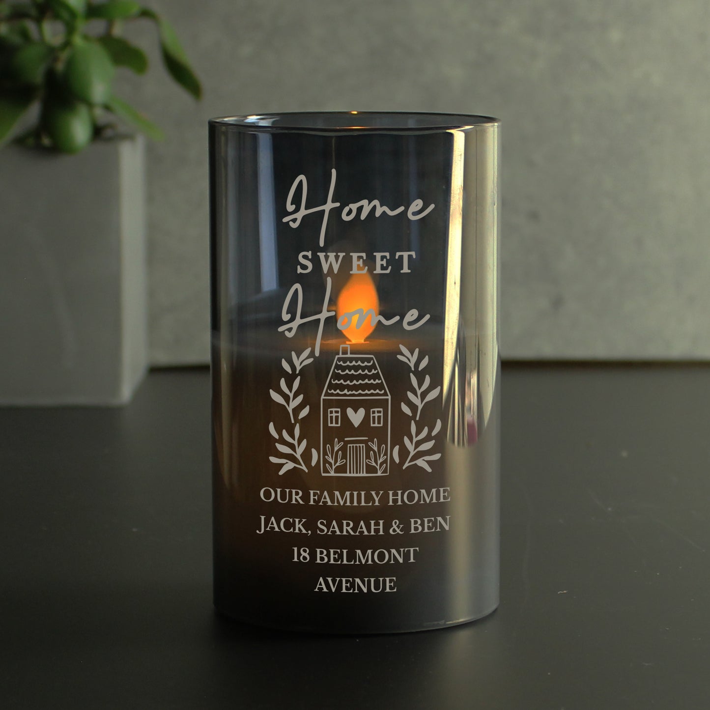 Personalised HOME Smoked Glass LED Candle - image 4