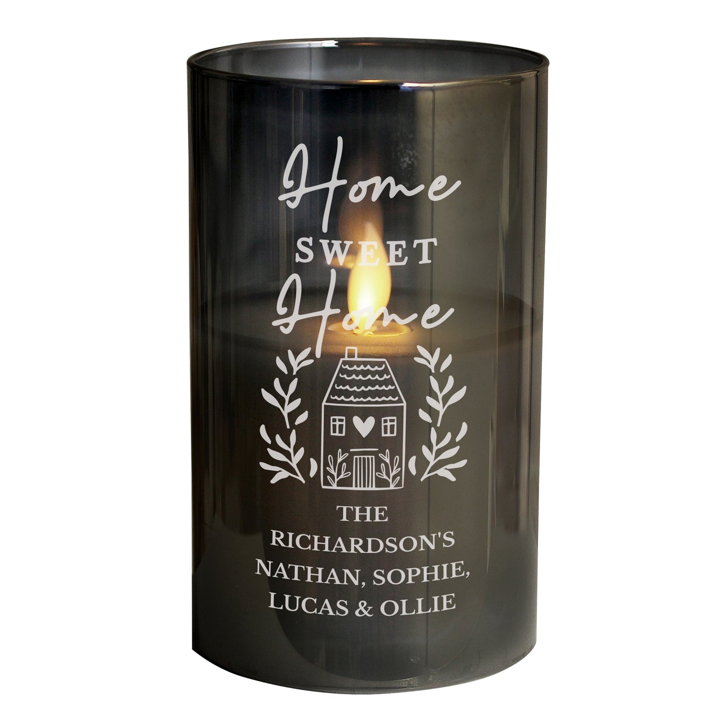 Personalised HOME Smoked Glass LED Candle - image 5