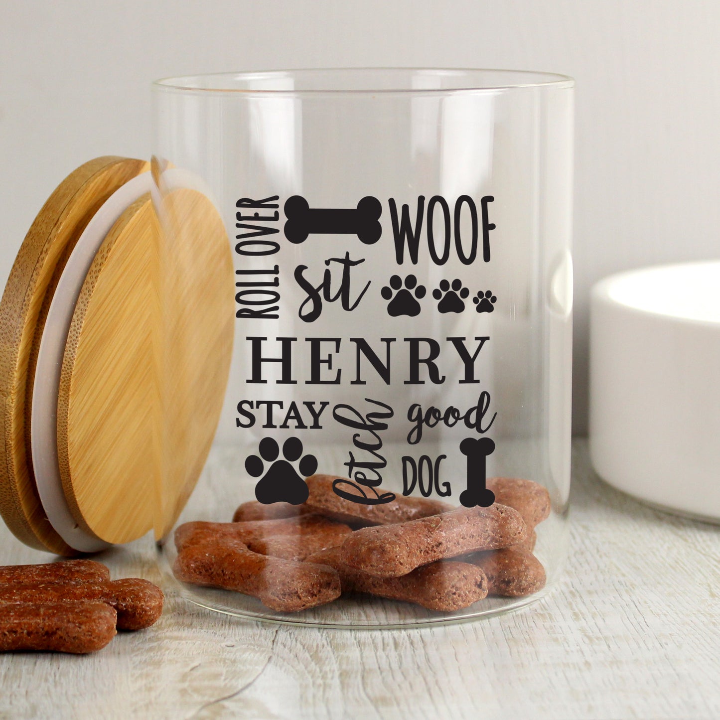 Personalised Glass Dog Treat Jar with Bamboo Lid - image 2