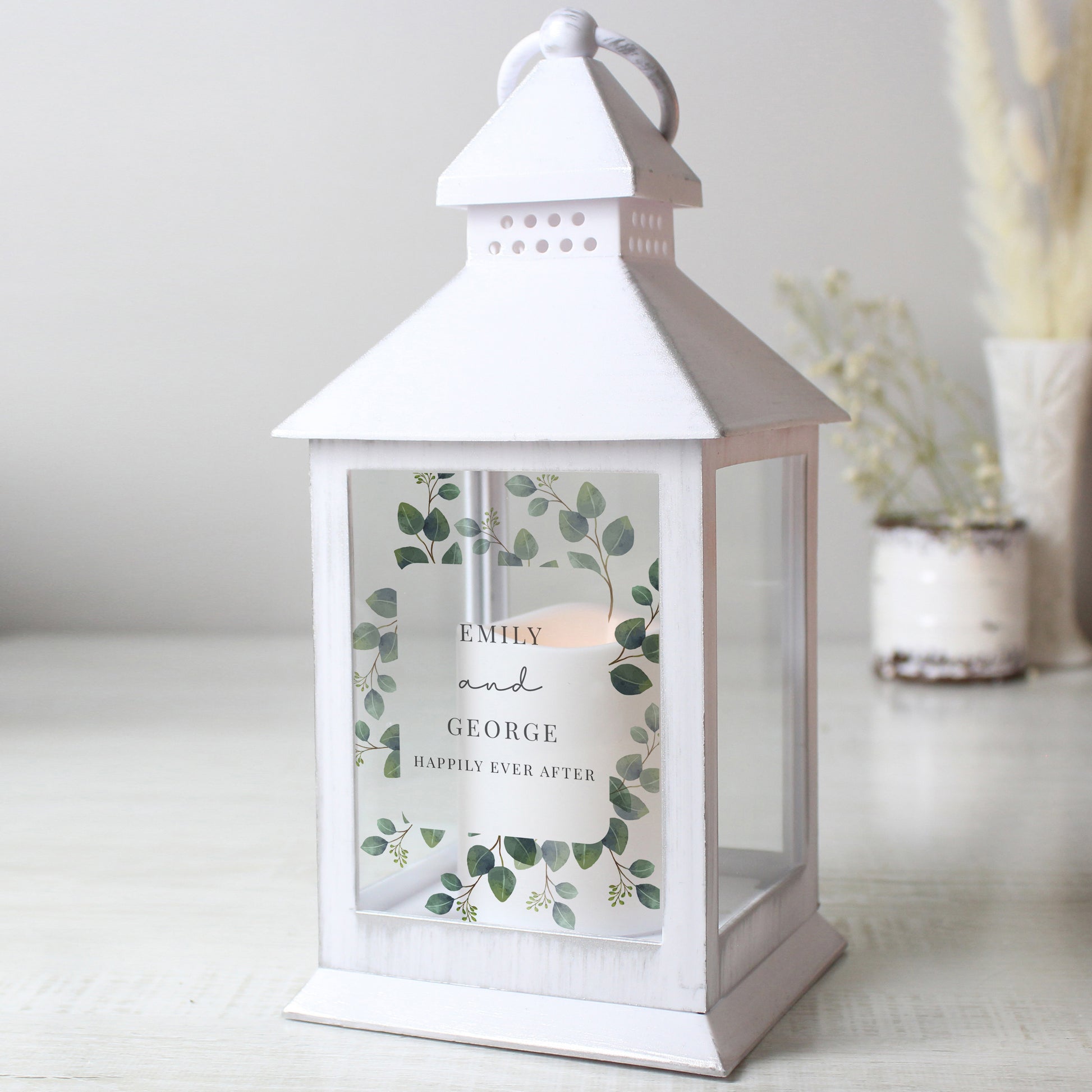 Personalised Botanical White Lantern from Heartfelt Gifts