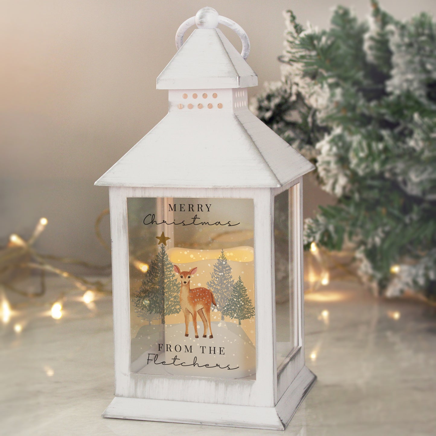 Personalised Christmas Deer White LED Lantern from Heartfelt Gifts
