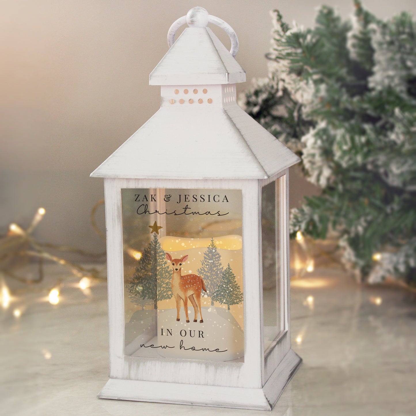 Personalised Christmas Deer White LED Lantern - image 3