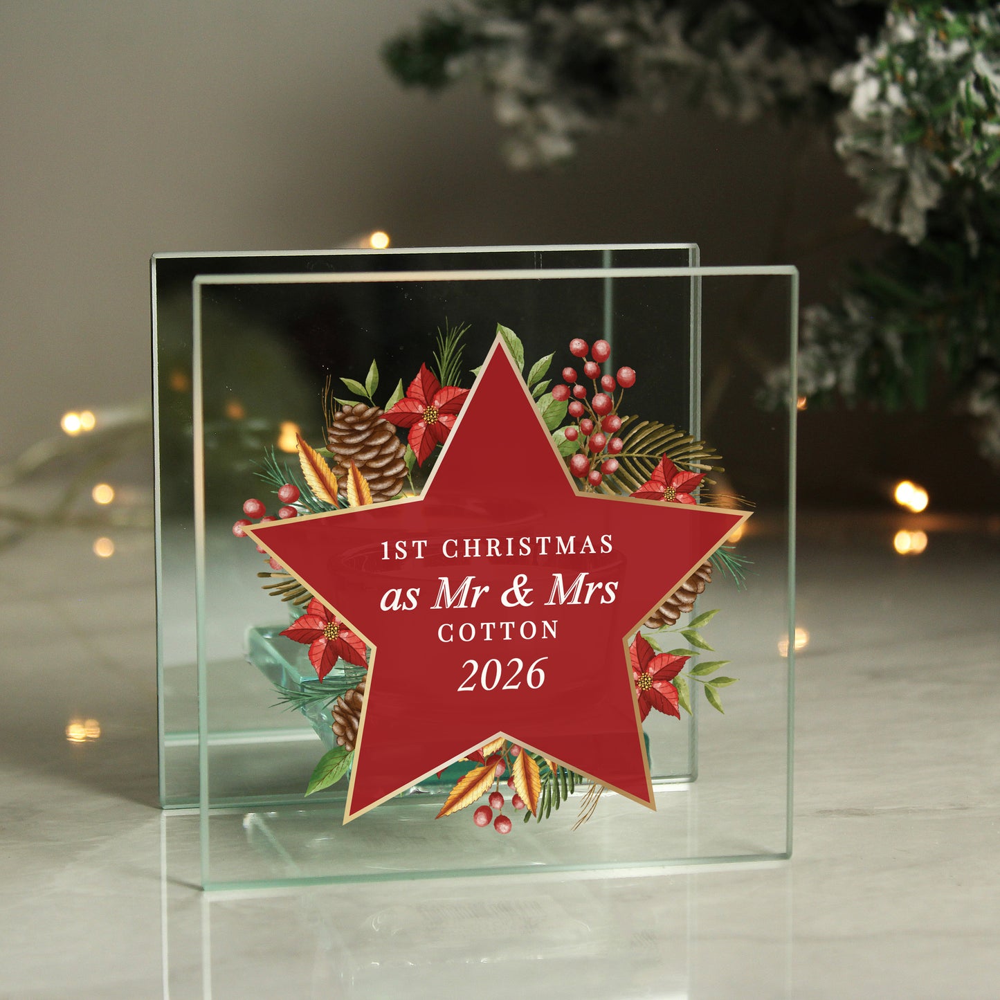 Personalised Christmas Glass Tea Light Candle Holder from Heartfelt Gifts