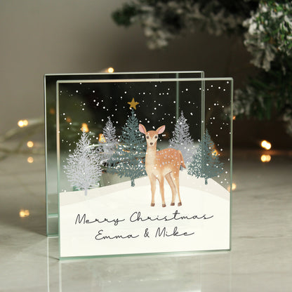Personalised Christmas Deer Glass Tea Light Candle Holder from Heartfelt Gifts
