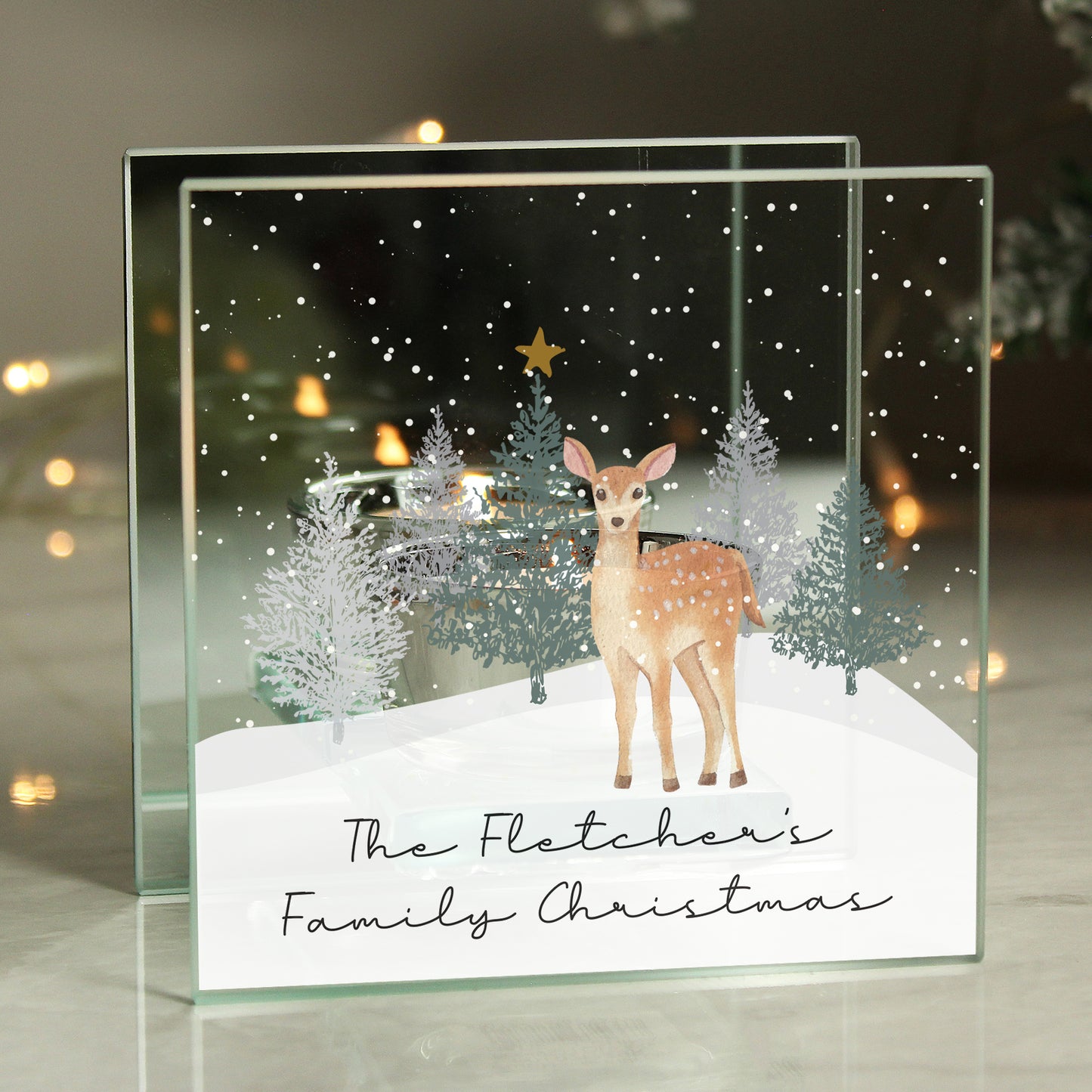 Personalised Christmas Deer Glass Tea Light Candle Holder - image 2