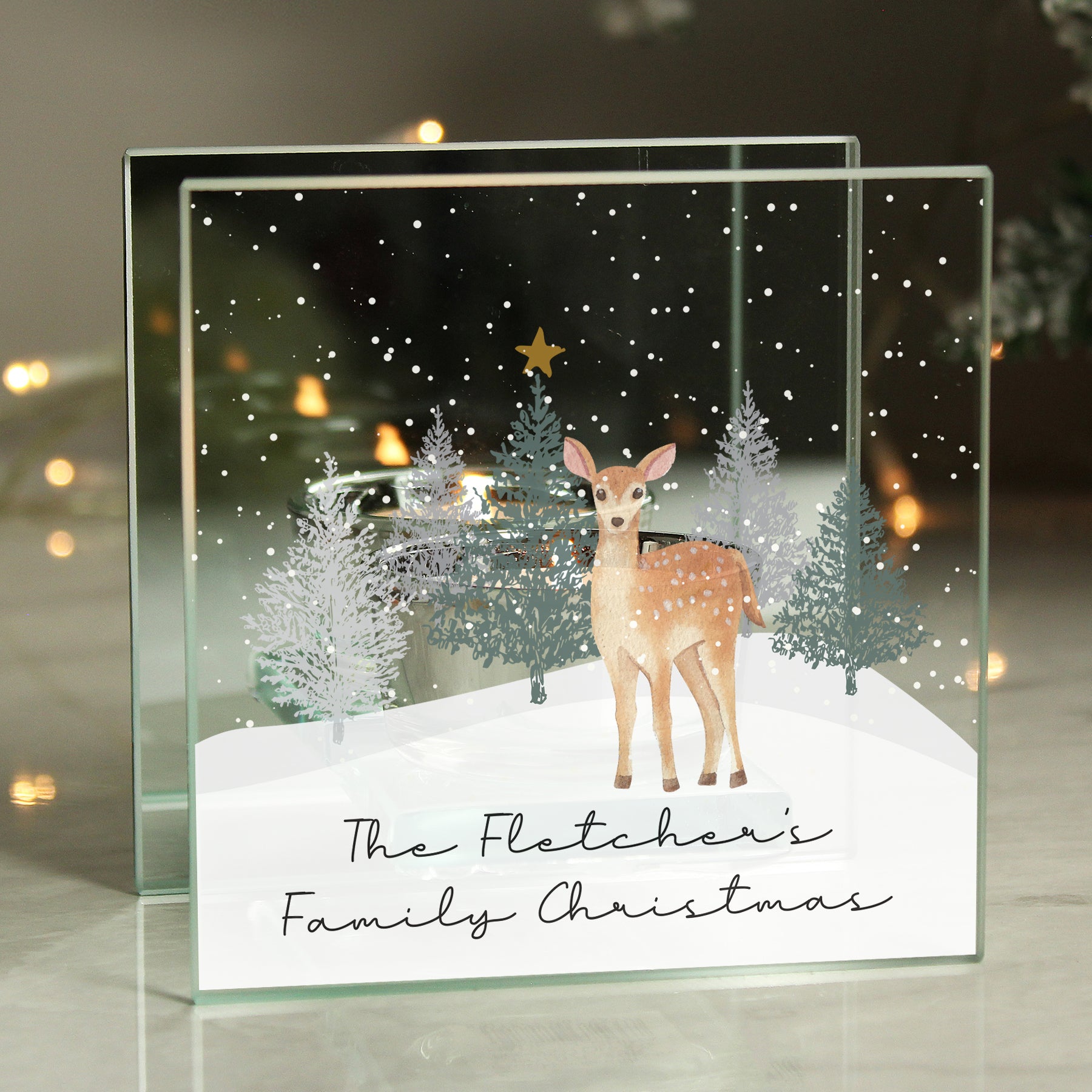 Personalised Christmas Deer Glass Tea Light Candle Holder - image 2