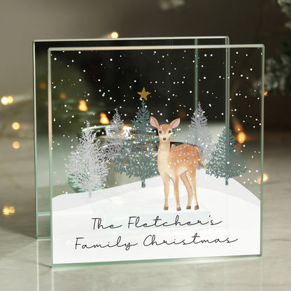 Personalised Christmas Deer Glass Tea Light Candle Holder - image 2