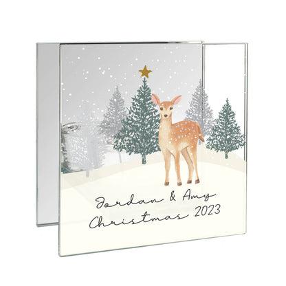 Personalised Christmas Deer Glass Tea Light Candle Holder - image 5