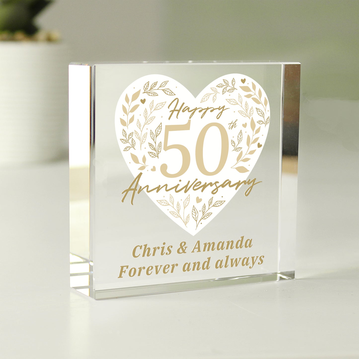 Personalised 50th Golden Wedding Anniversary Crystal Token from Heartfelt Gifts