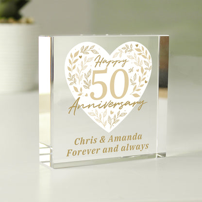 Personalised 50th Golden Wedding Anniversary Crystal Token from Heartfelt Gifts