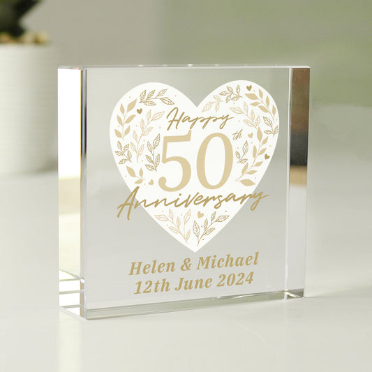 Personalised 50th Golden Wedding Anniversary Crystal Token - image 2