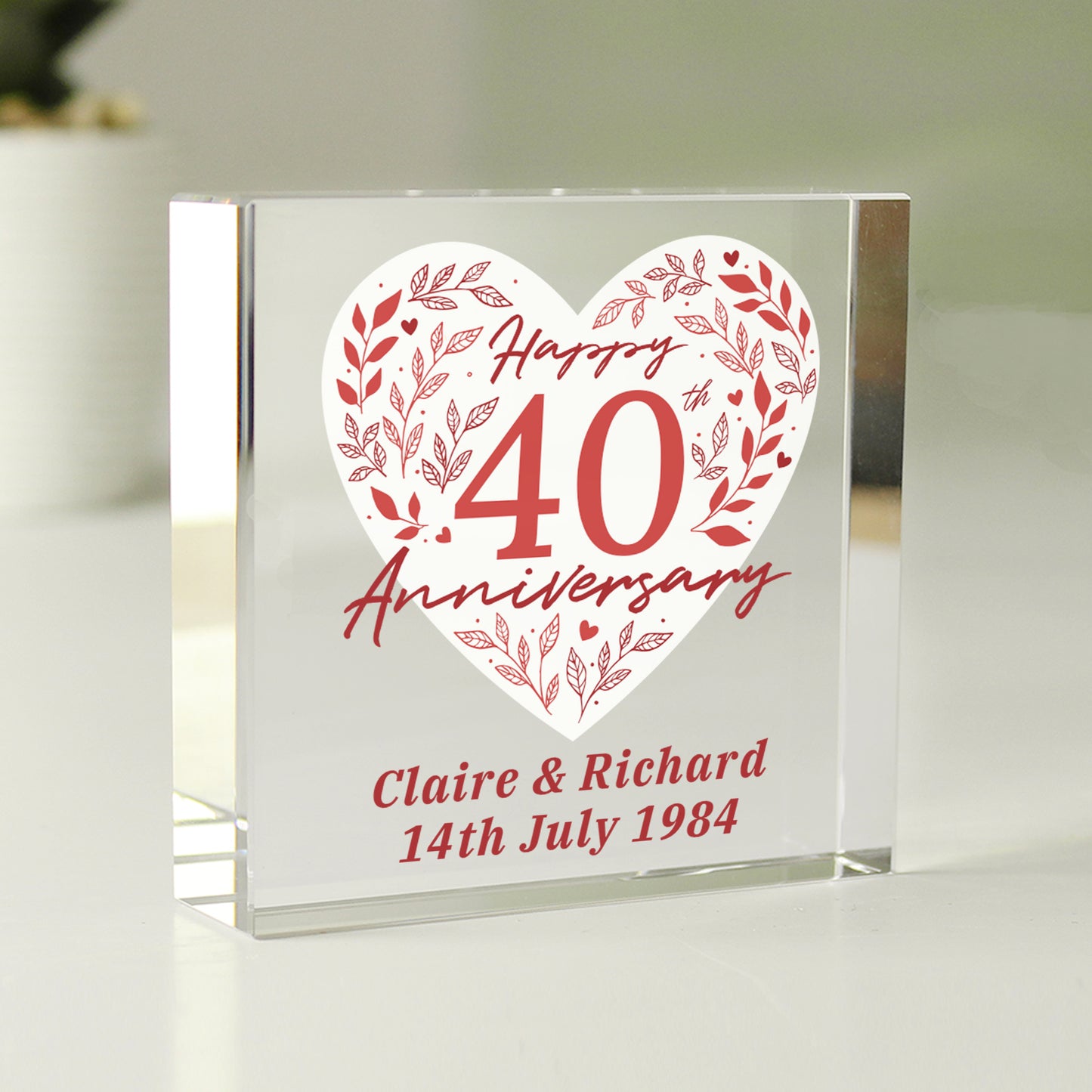 Personalised 40th Ruby Wedding Anniversary Crystal Token - image 2