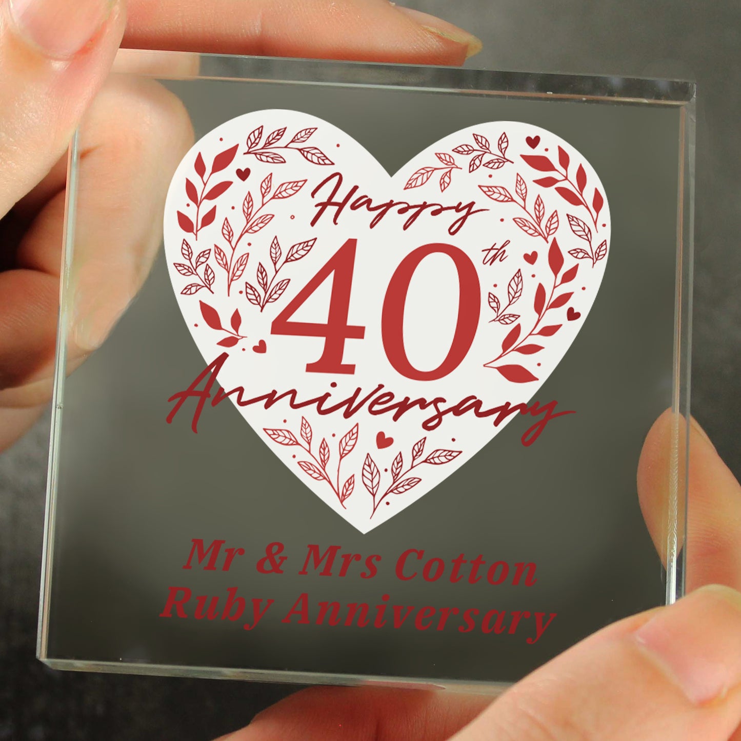 Personalised 40th Ruby Wedding Anniversary Crystal Token - image 3